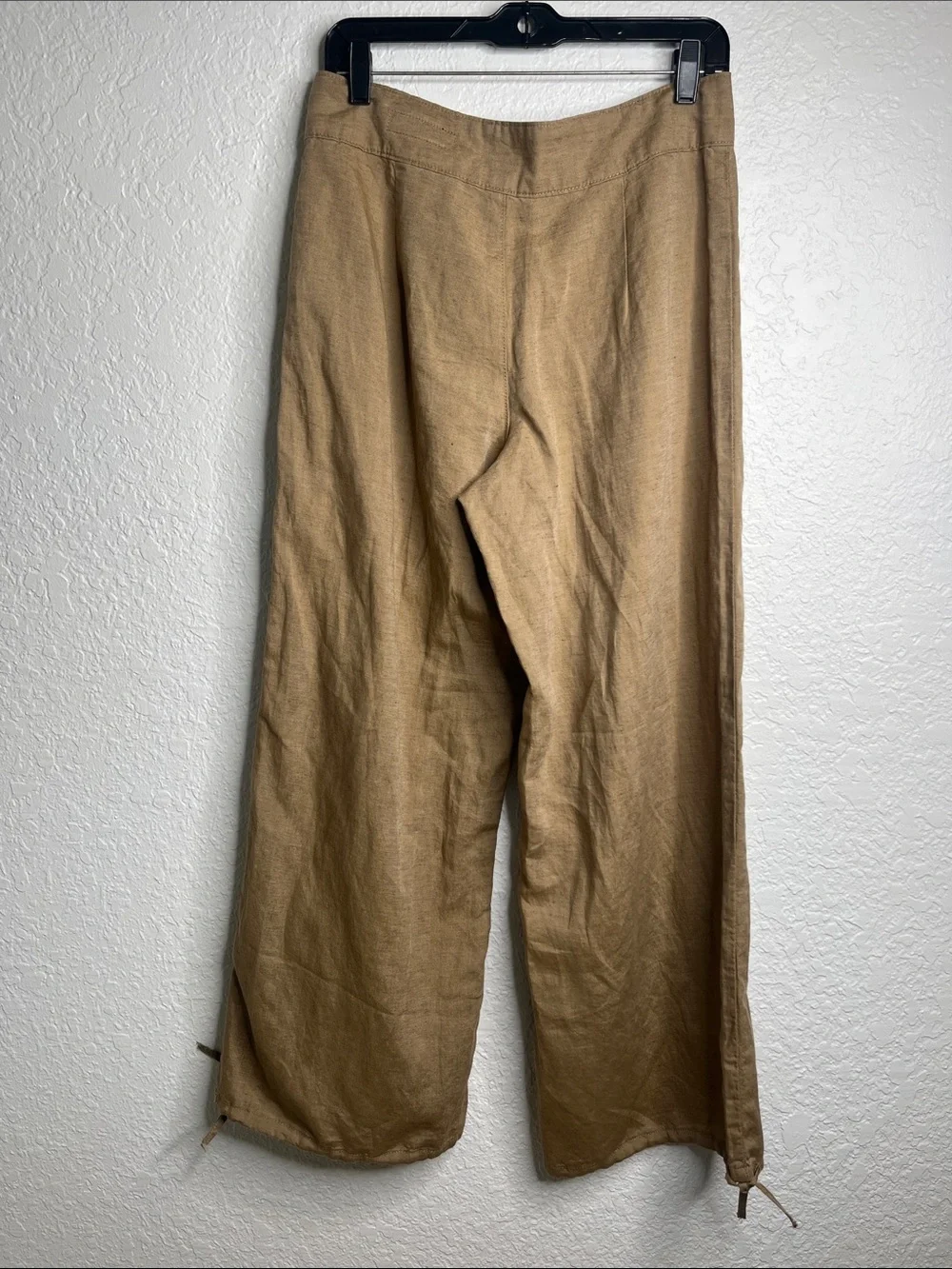 NEW Zara Drawstring Wide Leg Linen Pants Sand Sz M